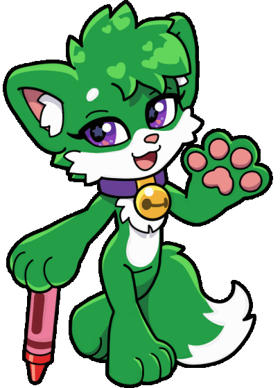 A cute furry character named zarry holding a large crayon.
